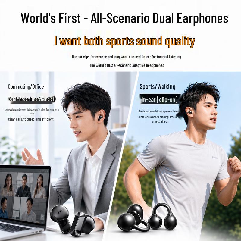 Clip-On Open-Ear Bluetooth Headphones with AI Translation