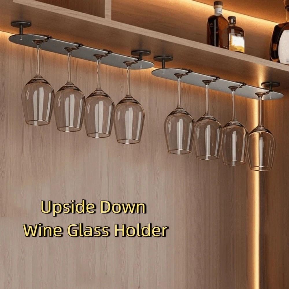 Punch-free Upside Down Shelf 2/3/4 Slots Goblet Storage Rack Inverted Goblets Rack Wine Cabinet