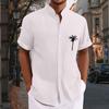 Men'S Casual Loose Fitting Short Sleeved Printed Shirt Fashion Standing Collar Top