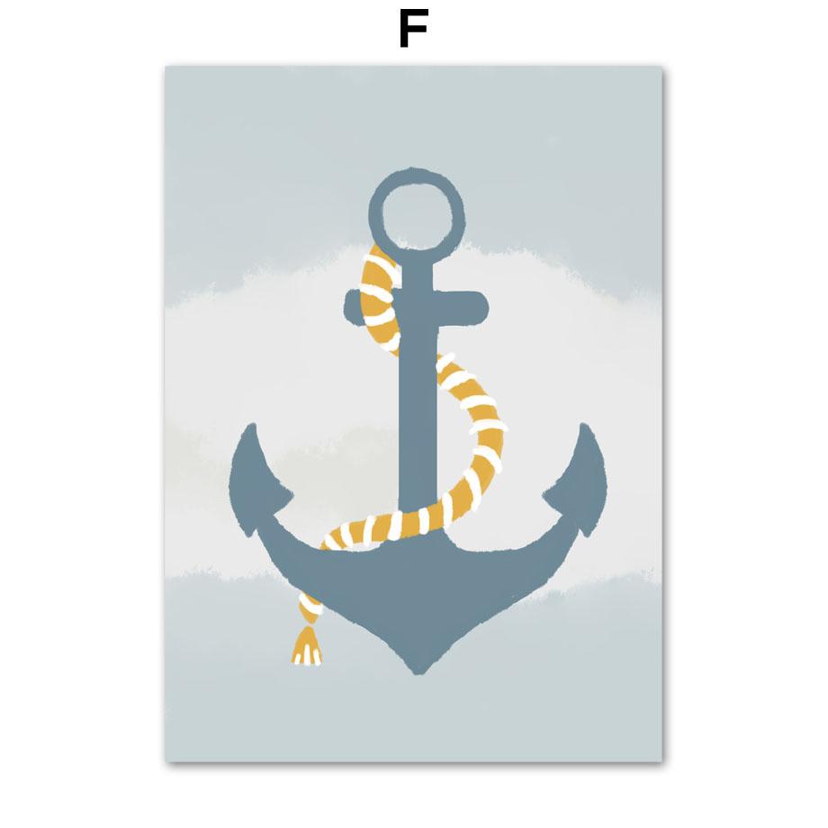 Crab Whale Starfish Anchor Sailboat Lighthouse Nursery Posters Prints Canvas Painting Wall Art Pictures Kids Room Home Decor