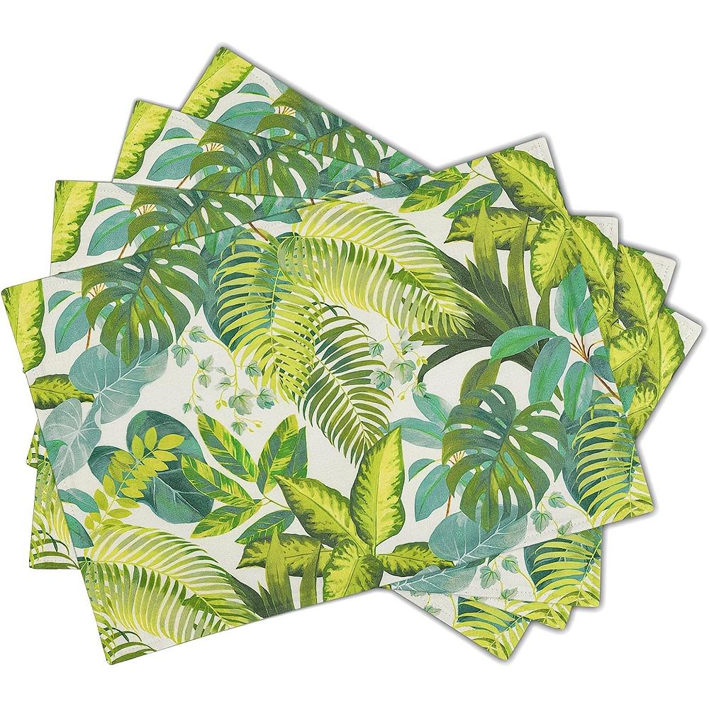 Tropical Palm Leaves Placemats Set of 4 12X18 Inch Summer Hawaiian Green Table Mat Heat-Resistant Washable Wipeable Place Mat