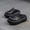 Johnature Thick Soled Slippers Genuine Leather Round Toe Versatile Women's Flat Platform Shoes