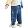 ASK JUNIOR Girls' Pants 2026 Spring Toddler Strawberry Floral Embroidered Casual Versatile Denim Mosquito-Repellent Pants Blue 90