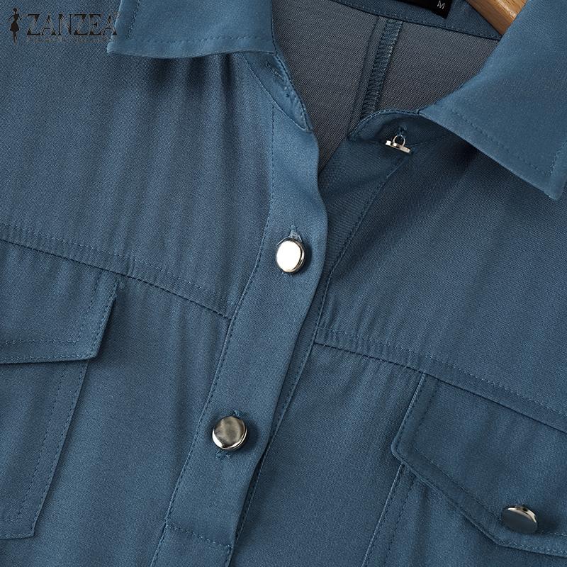 ZANZEA Женское повседневное платье-рубашка свободного кроя с отложным воротником и рукавом 3/4