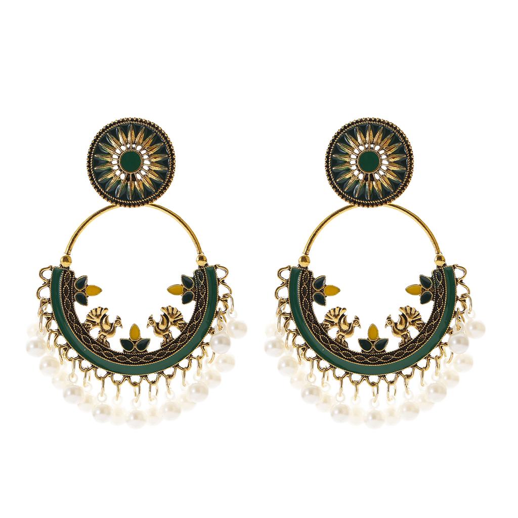 Indian Jhumka Zircon Vintage Bell Tassel Earring Boho Antique Ethnic Copper Plated Drop Hanging Earrings For Women Pendientes
