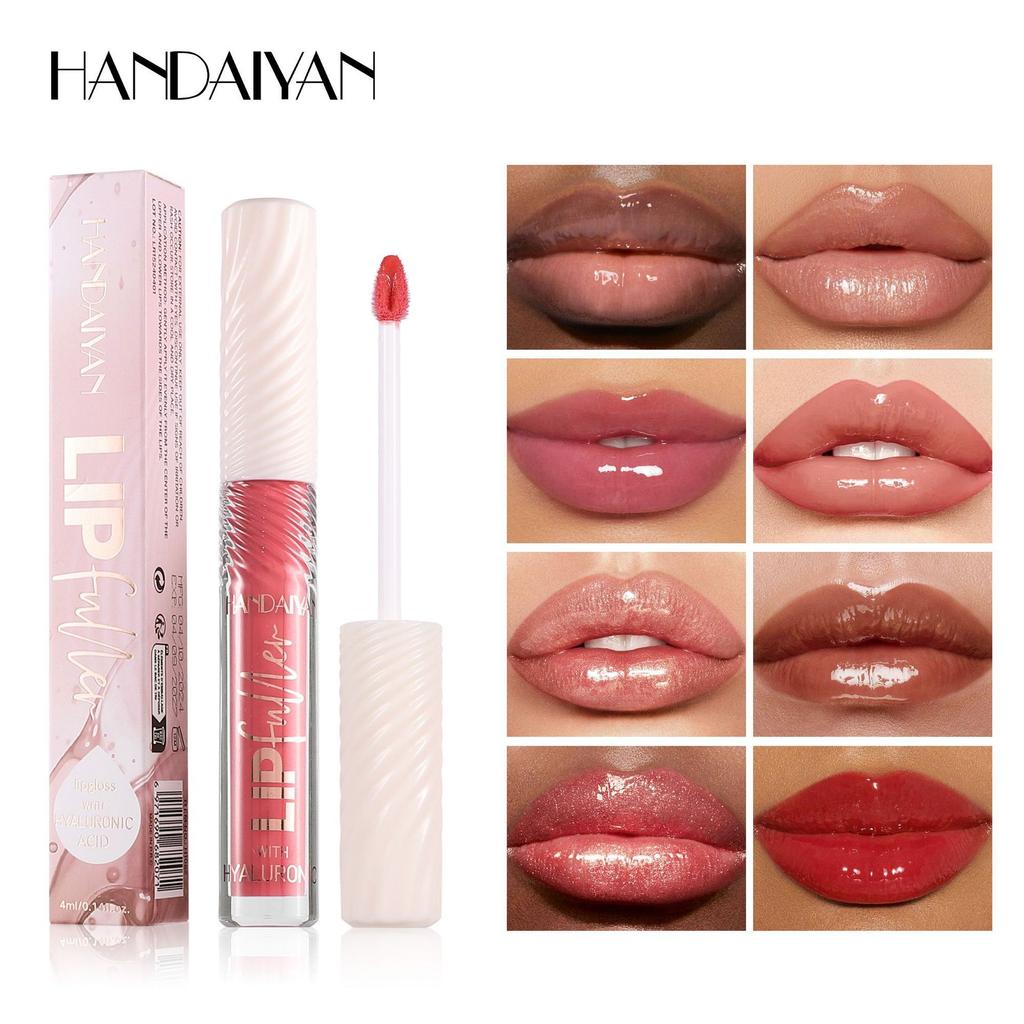 HANDAIYAN 8-Color Mirror Lip Gloss Hyaluronic Acid Lipstick Hydrating Moisturizing Pearl Fine Shine Fuller Looking Easy Color