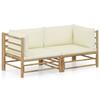 VidaXL Garden Lounge Set 2 Pcs with Cream White Cushions Bamboo