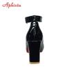 Aphixta Супер Большой Размер 51 52 53 Лакированная Кожа 7см Массивный Каблук Официальные Туфли-Лодочки 2см Пряжка Ремень Острый Носок Женские Черные Туфли