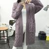 Женский вязаный кардиган с длинным рукавом, ребристым краем, открытым спереди, свитер, пальто с карманами, скрученная текстура, свитер средней длины, свободный крой