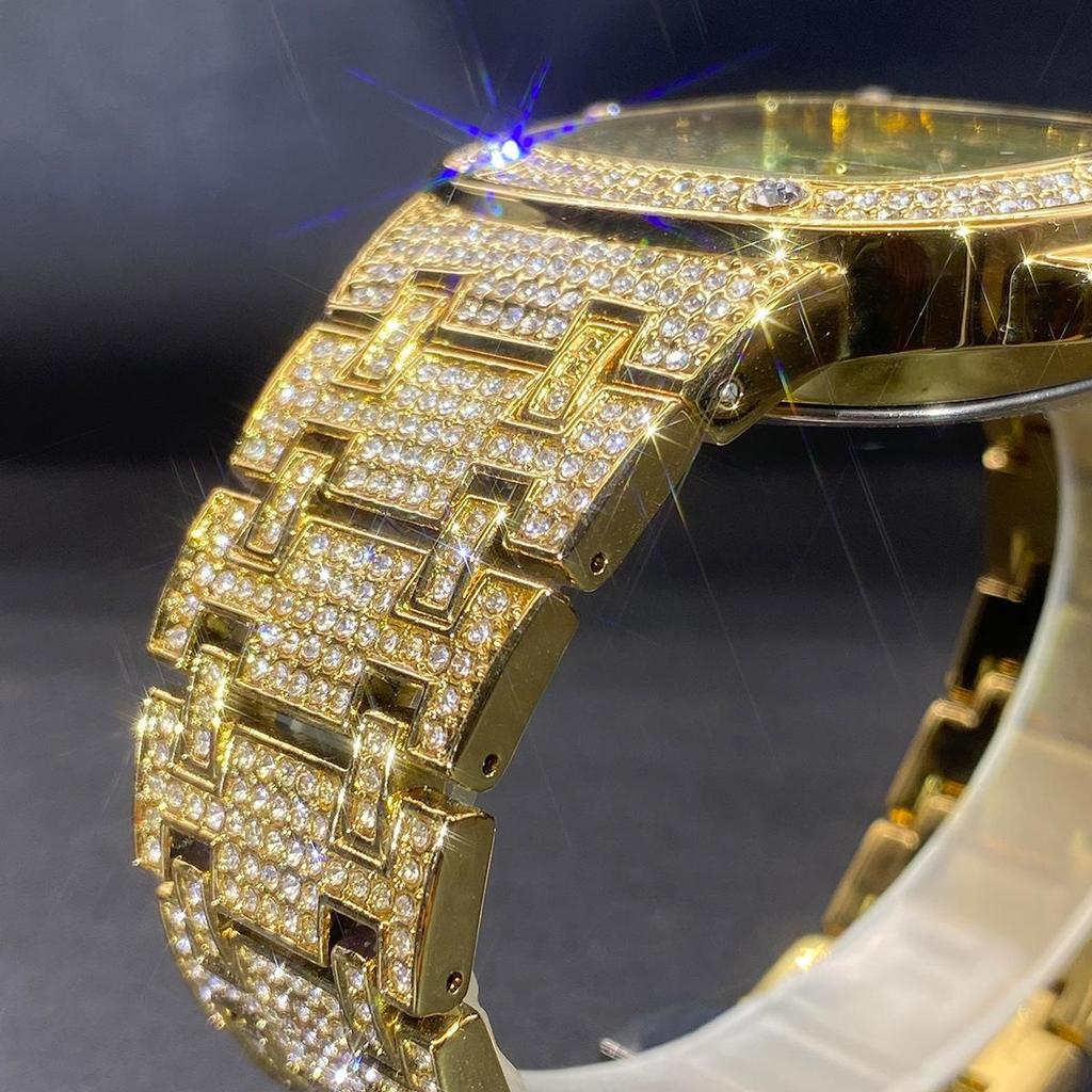 Luxury Diamond Watch for Men Hip Hop Style Bling Iced Out Wristwatch Fashion Square Steel Waterproof Clock