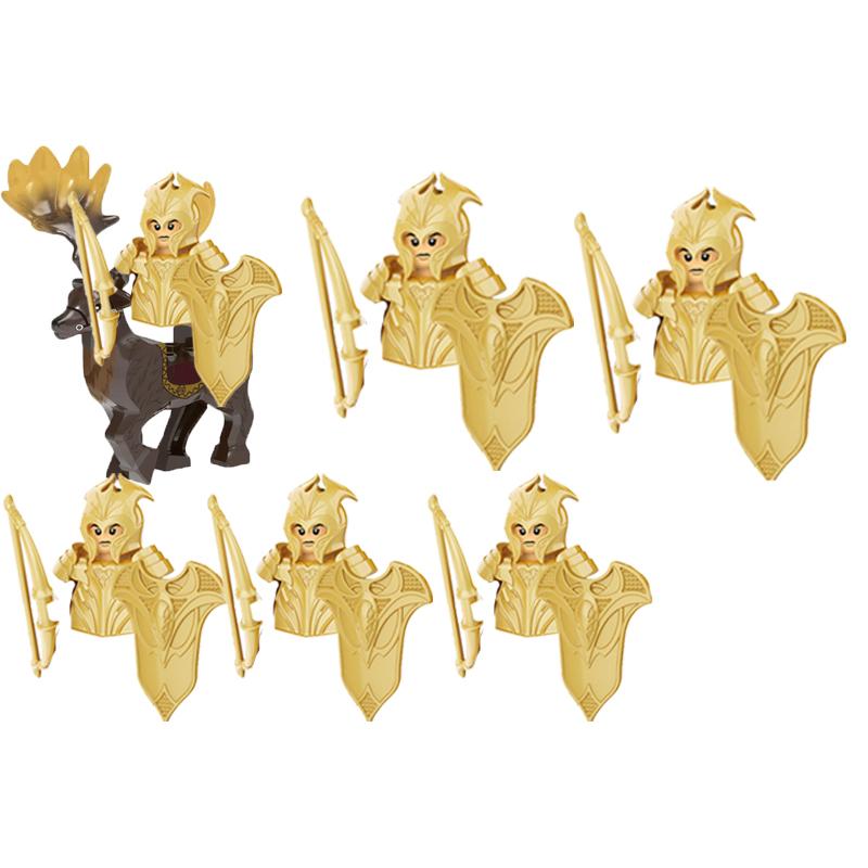 MOC Medieval Military Building Blocks Elven Warrior Orc Rohan Gondor Knight Character Set Animal Army Weapon Bow Crossbow Toy