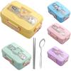 3Grids Bento Box Cute Animal Shape Sandwich Snack Food Container with Spoon Chopstick Portable Leakproof Lunch Box for Children