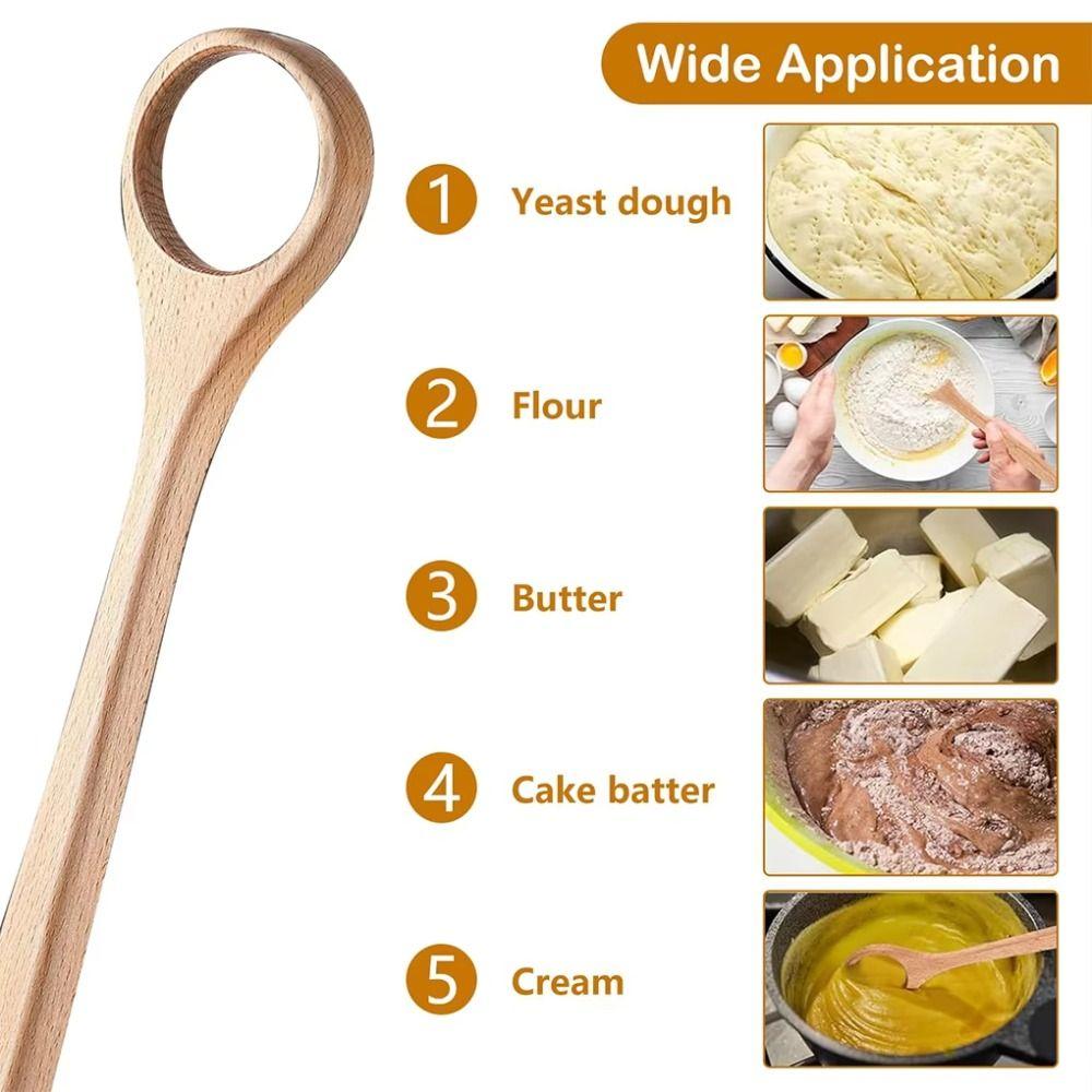 Comfortable Grip Wooden Dough Whisk Long Handle Manual Stirring Rod Egg Whisking