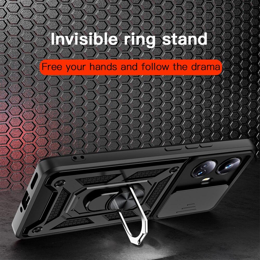 KEYSION Противоударный защитный чехол для Realme 10 Pro + 5G, защитное кольцо для объектива камеры с кольцом-подставкой, чехол для телефона для OPPO Realme 10 Pro