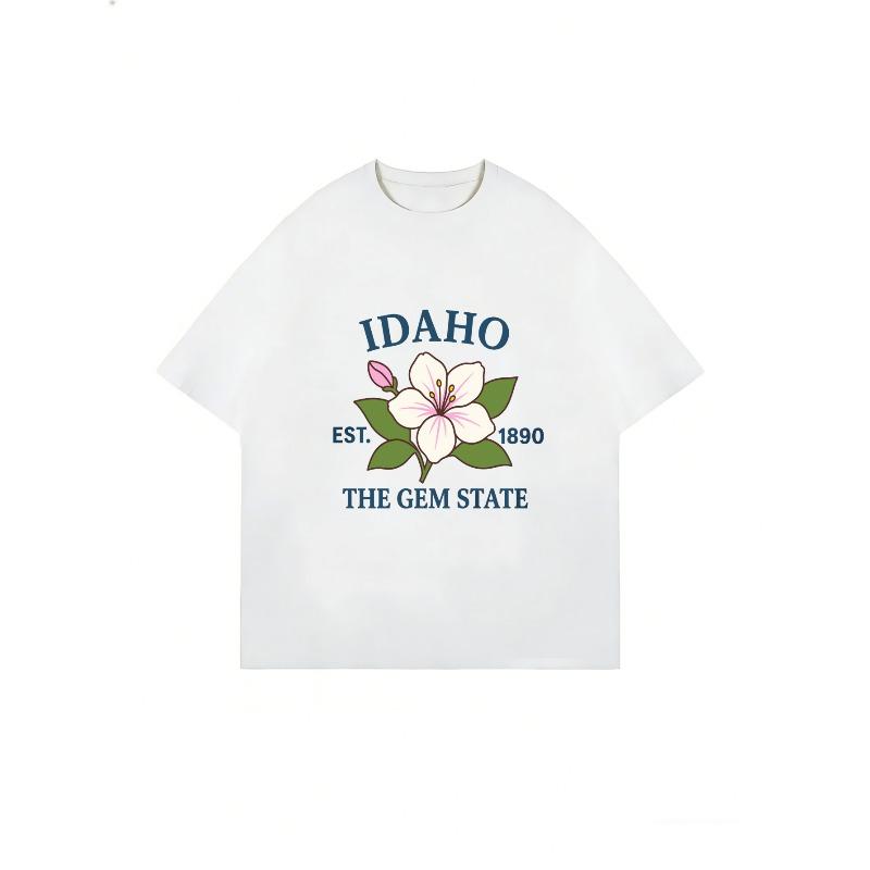 Oversized T Shirt Dress Black Idaho State Flower And Text Print Casual Streetwear For Women