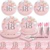Cross-border Pink Birthday Party Tableware: 16th, 18th, 21st & 1st Celebration Paper Plates & Tablecloth Decoration