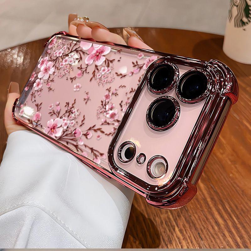 Чехол для iPhone 14 13 Pro Max 6 7 8 Plus 17 Air X XR XS Max Покрытие фиолетовые Цветы Ударопрочный Прозрачный Мягкий Чехол