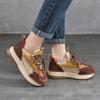 Johnature Sports Style Lace Up Casual Shoes Mixed Colors Genuine Leather Women's Shoes Lightweight Sneakers