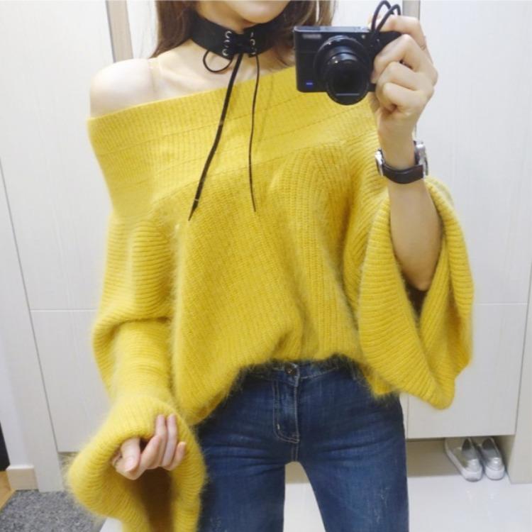 QICED Popularity Sexy Loose Simple Charm Off-the-shoulder Line Collar Mink Fluffy Clothes