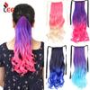 Colorful Ombre 2 Tone Cosplay Ponytail Hair Extension Body Wavy Fake One Piece Clip In Tie Up Pony Tail Dark Green/Green