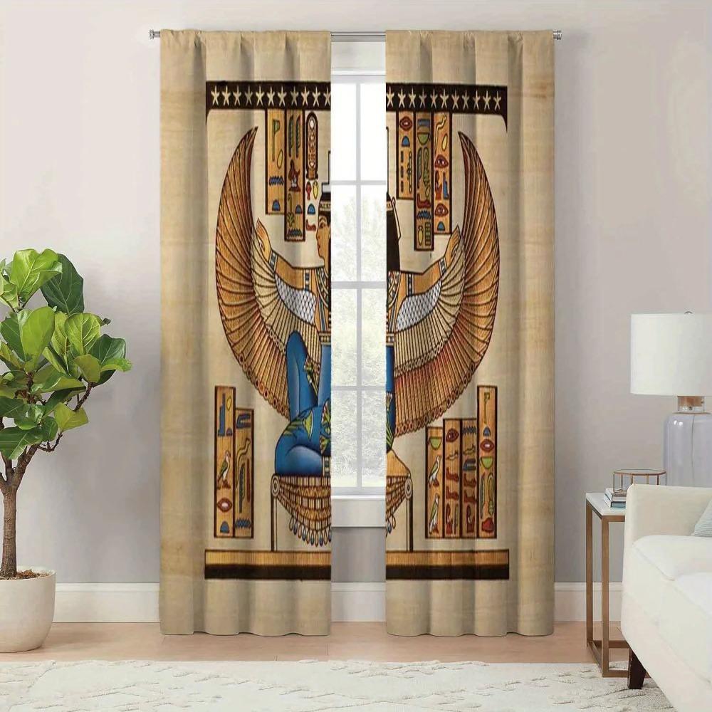 2 шт. Древнеегипетские настенные шторы с карманом на штанге, декоративные, печатные, светофильтрующие шторы для кухни, гостиной, офиса