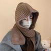 Autumn Winter Knitted Hat with Integrated Scarf Hooded Wool Cap Warm Ear Protection Shawl