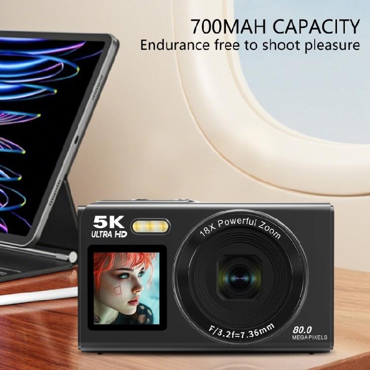 80MP Travel Camera 5K Double Screen Operation 18X Digital Zooming Function WiFi Connectivity Builts in Flashing