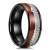 Fashion 8mm Black Stainless Steel Arrow Rings For Men Inlay Meteorite Hawaiian Koa Wood Rings Men Wedding Band Jewelry