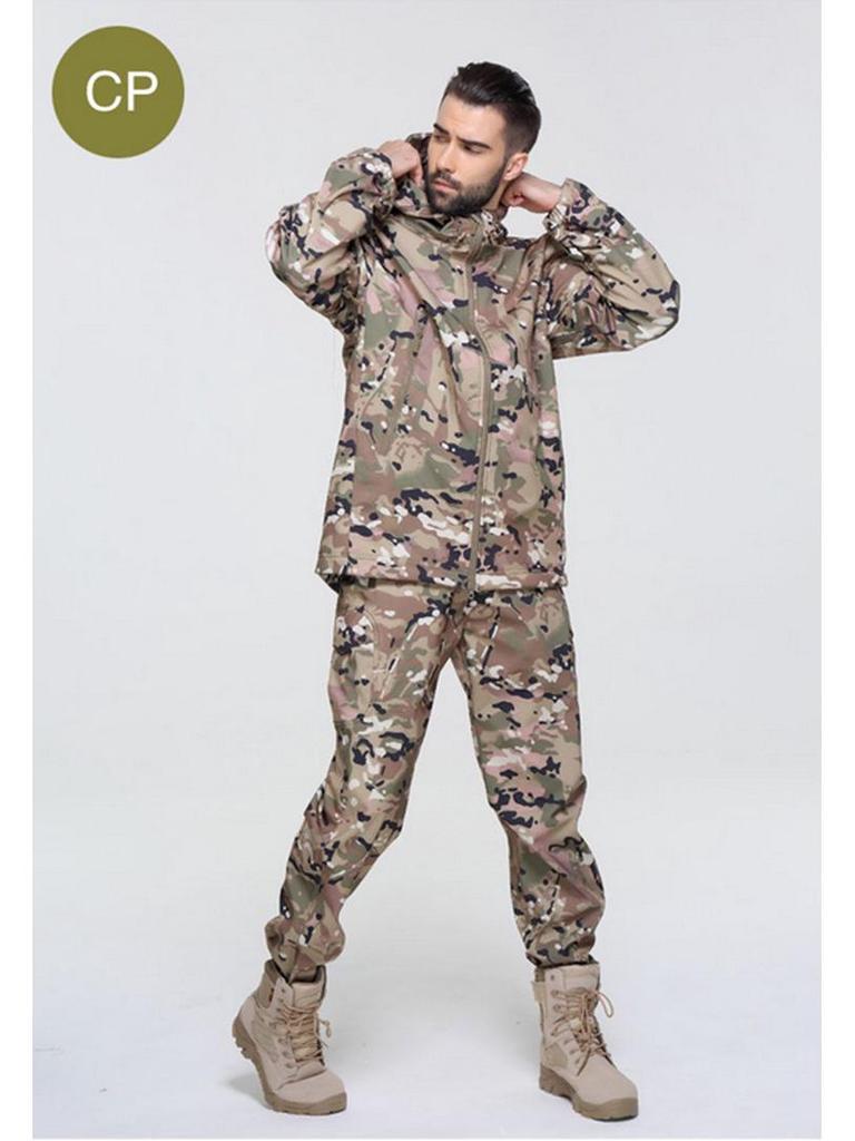 Мужской водонепроницаемый ветрозащитный комплект куртки софтшелл TAD из флиса «акулья кожа» камуфляжной расцветки