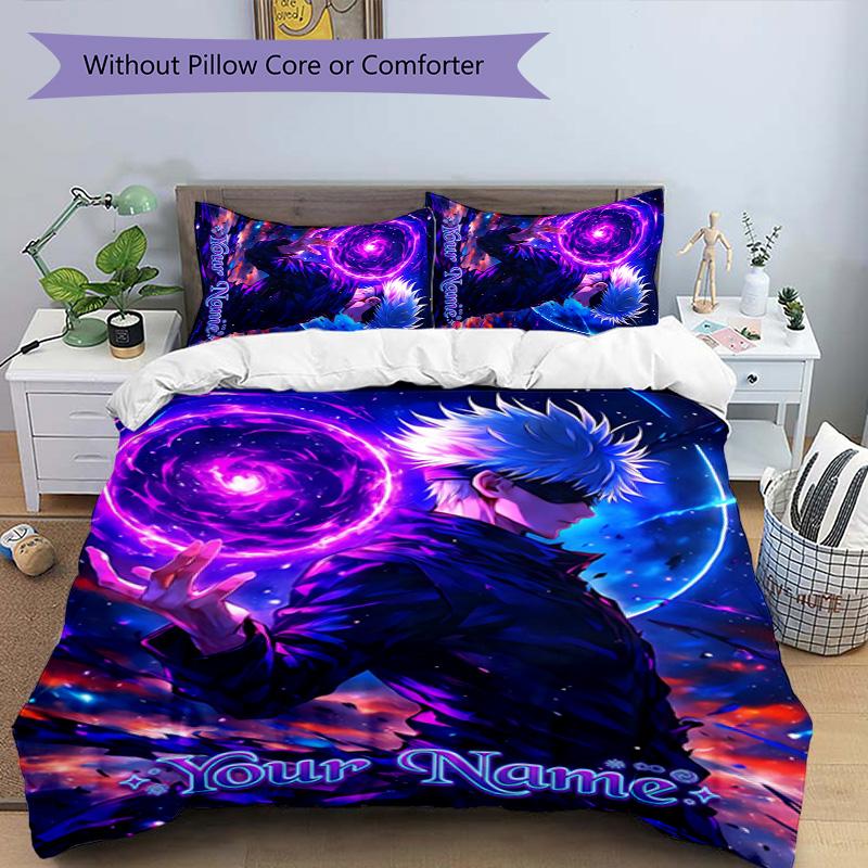 3pcs Gojo Satoru Cover Set - Personalized Name, HD Printed Bedding with 1 Cover and 2 Pillowcases - Perfect for Home Decor, Easy Care