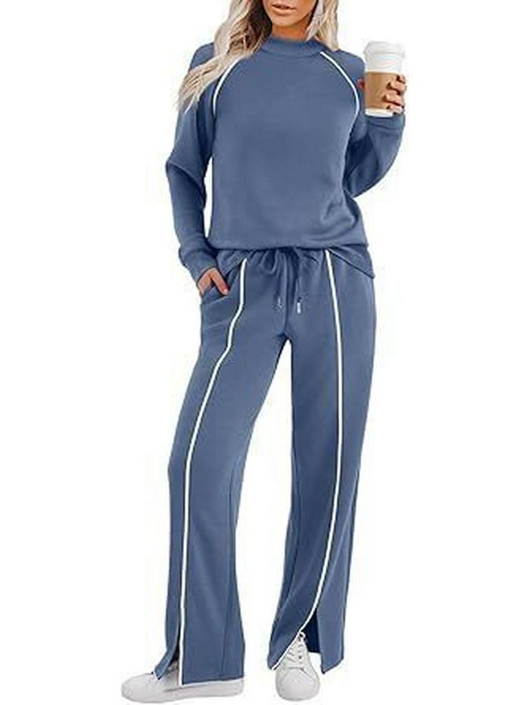 Женский комплект с круглым вырезом, длинными рукавами, эластичными брюками и свитшотом с разрезом