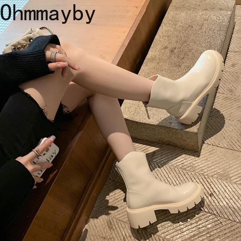 Fashion Platform Thick Heel Women Ankle Boots Fashion Back Zippers Short Boots Autumn Winter Women's Elegant Booties