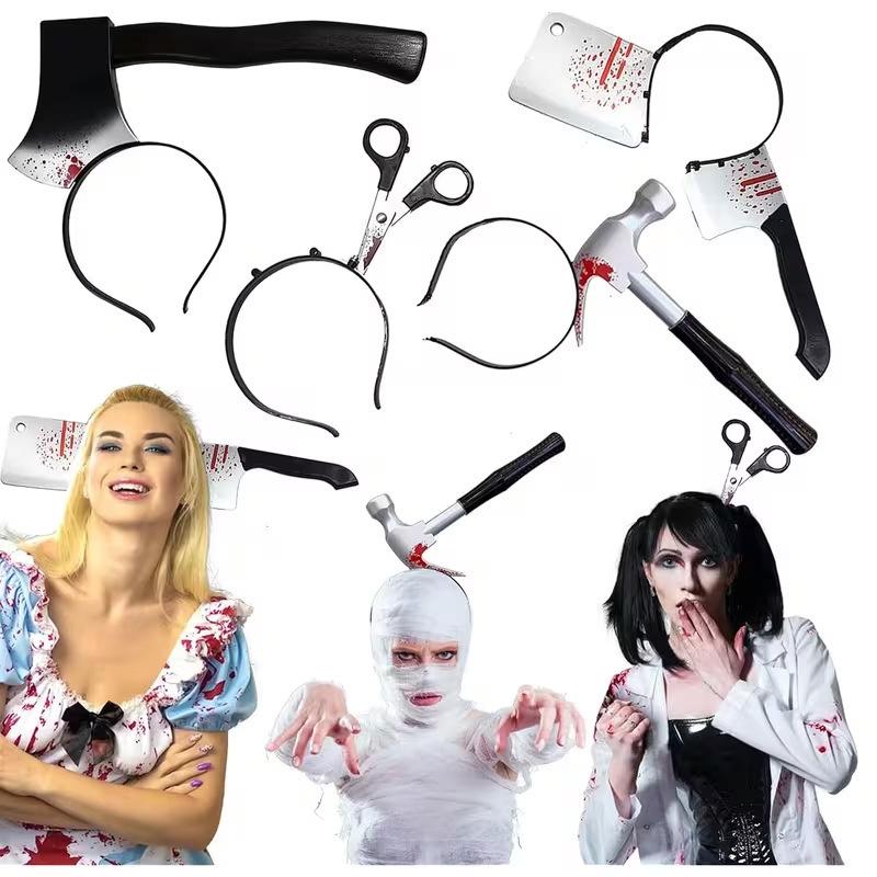Halloween Headband Bloody Knife Hair Hoop Scary Cosplay Party Props Simulation Dagger Hair Accessory for Adults Kids