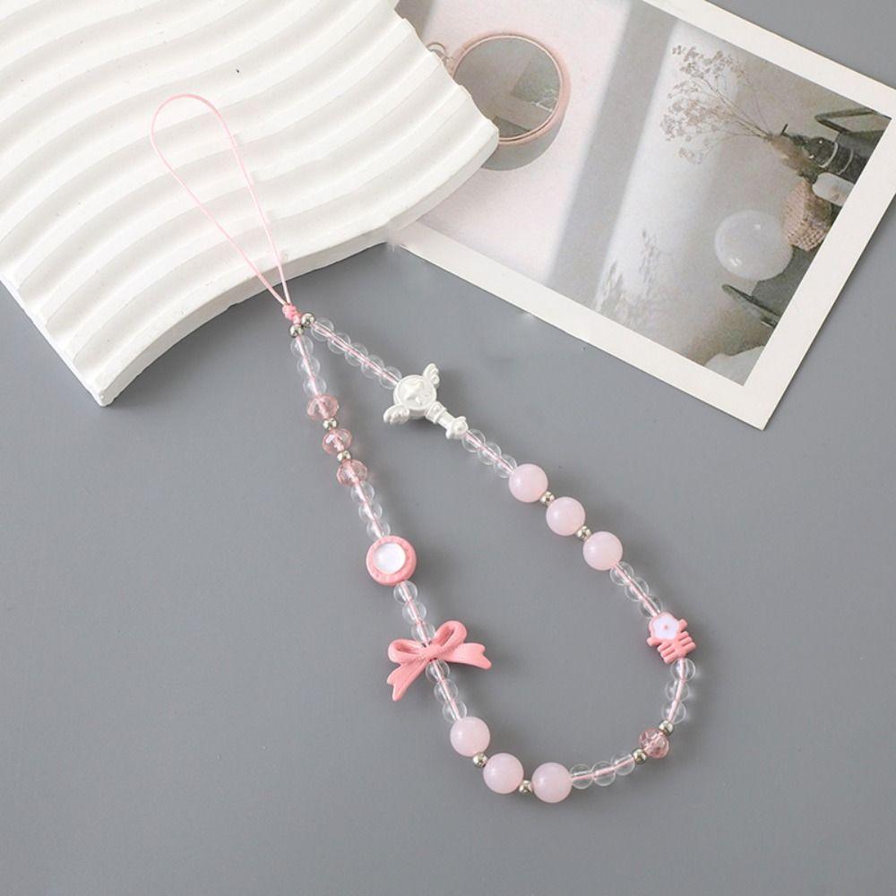 Bow Mobile Phone Bead Chain Love Mobile Phone Lanyard Hanging Rope Bead Phone Strap  Jewelry