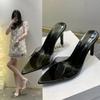 Fashion Pointed Toe Big Size Thin Heels Female Shoes Transparent Slippers Slides Heeled Mules 2025 Summer High Pumps Scandals Transparen