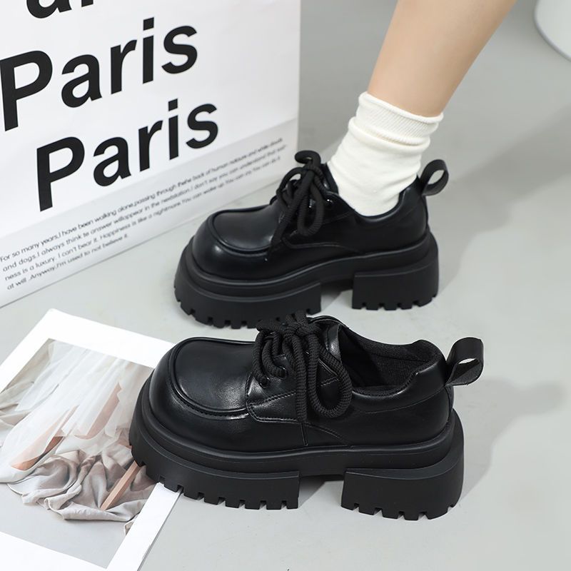 Retro British Style Platform Thick Heel with Skirt Single Shoes Women's Fashion Versatile Lace-up Small Leather Shoes Women's Autumn and Winter New