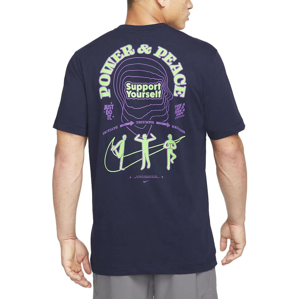 Nike Dri-Fit Letter Print Crew Neck Short Sleeve T-Shirt Men Tops Dark-Blue DM5680-498