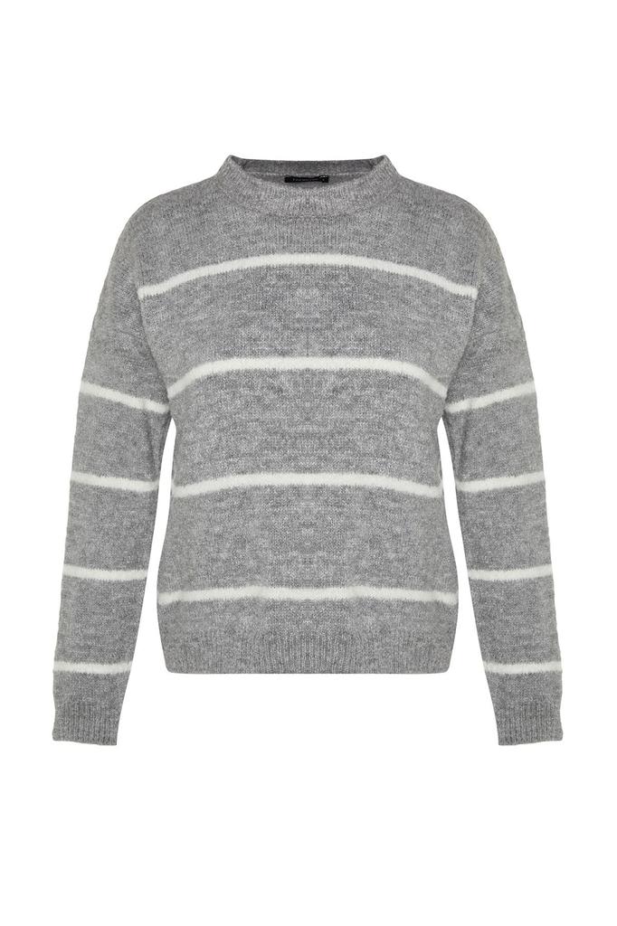 Женский свитер в элегантном стиле, вязаный свитер в полоску с каменным букле