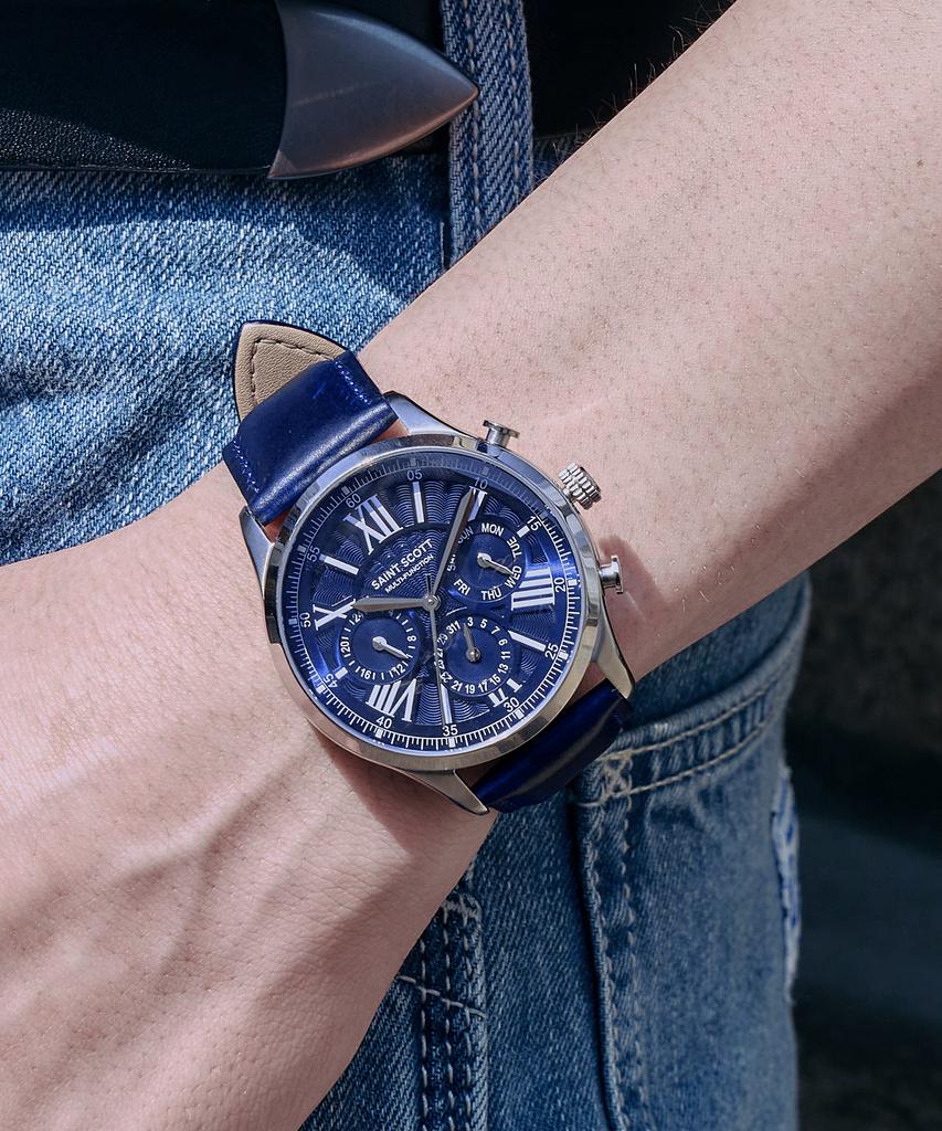 Мужские часы Zenith Multi Leather - Синие / St7508L-Sll