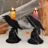 Gothic Raven LED Candles Realistic Table Lamp Black Crow Statue Glowing Candlestick  Halloween