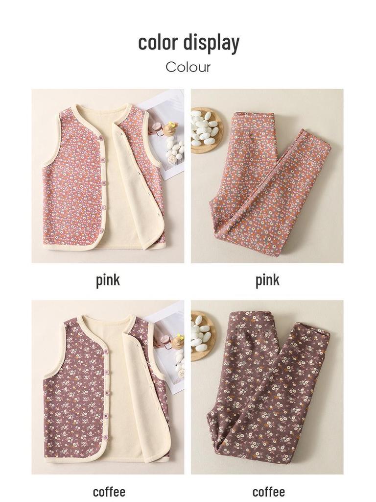 Зимний жилет на флисовой подкладке в японском стиле с цветочным принтом и утепленные длинные брюки для девочек – Теплая школьная форма без рукавов