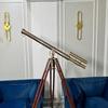 Handmade Brass Telescope with Double Barrel and Wooden Tripod In Nautical Style