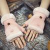 Women Winter Suede Gloves Thickened Convertible Fingerless Mittens Fleece-lined Warm Gloves with Fluffy Cuffs for Outdoor Cycling Hiking