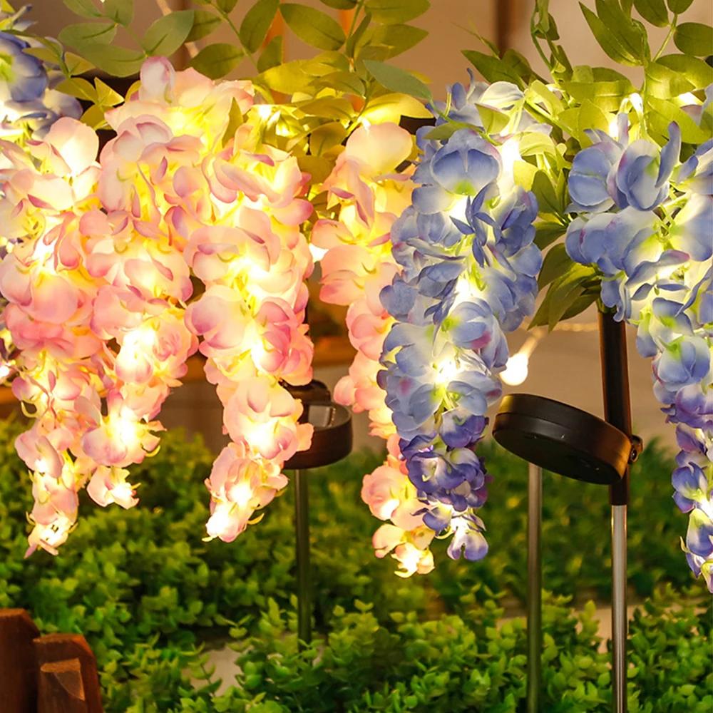 2X Solar Pathway Lights Artificial Wisteria Flowers Solar Light Outdoor Garden Lighting, LED Garden Solar Lights For Yard/Patio/Landscape/Walkway Path