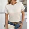 Summer Short Sleeve Thin Hollow Out Women Blouse O Neck Casual Simple Slim Fit Office T Shirt Ladies Fashion Elegant Solid Color Basic Tops Clothes