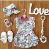 Newborn Kids Baby Girl Romper Clothes Floral Printed Outfits Set Lace Sleeveless Jumpsuit Romper+Headband Playsuit 0-24M