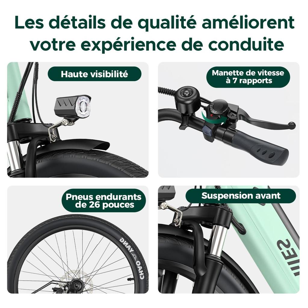 HillMiles MileCity 1, 26" Step-Through Electric Bike, 250W Motor, 36V 13Ah Battery, 25 KM/H, 7 Speed, Perfect for Urban Commuting