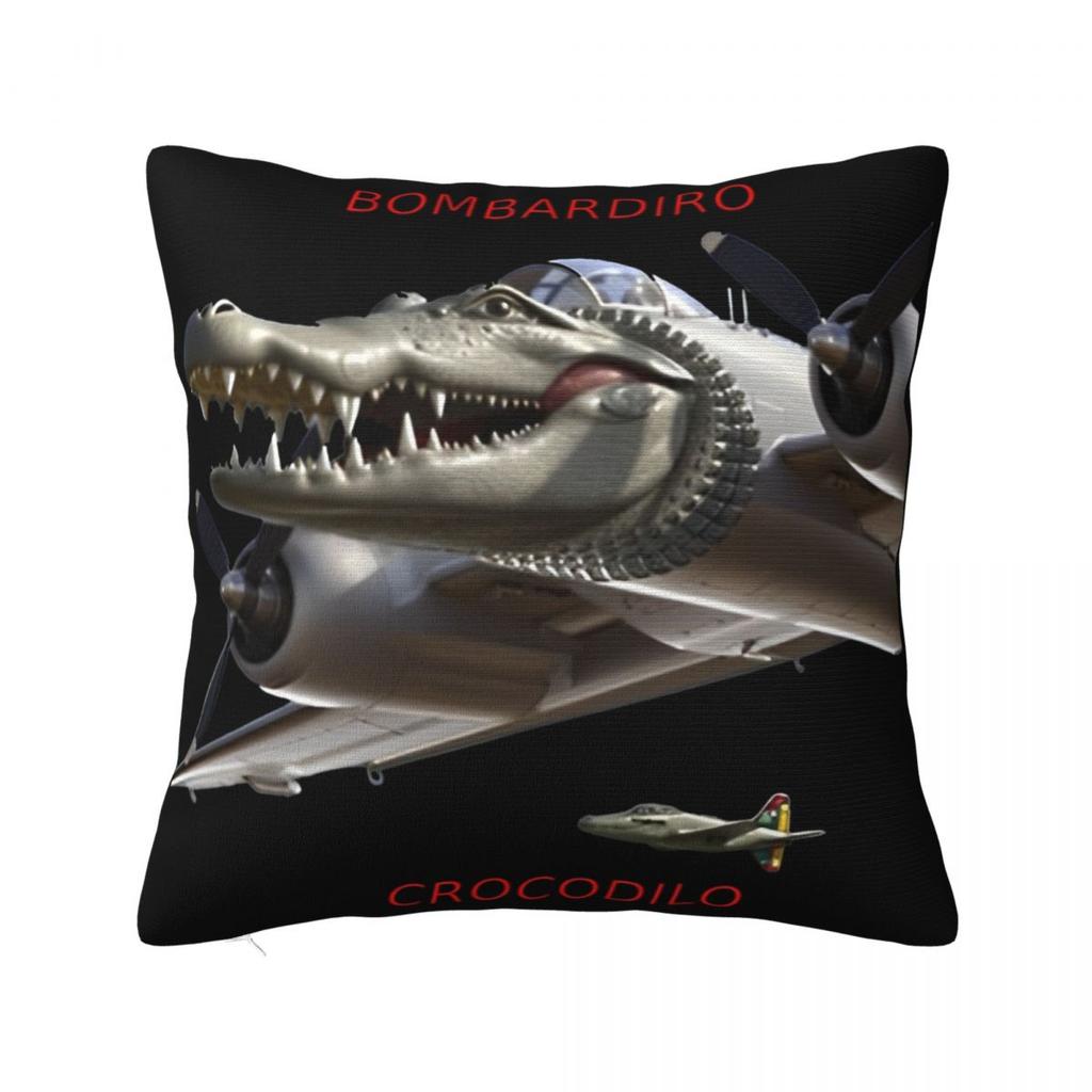 Мем Мозговая Гниль Bombardino Crocodilo Наволочка Чехол для Подушки Креативный Декор на Молнии Чехол для Декоративной Подушки на Сиденье 45x45см