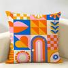 Geometric Patterns Cushion Cover Natural Linen Organic Fabric Double-Sided Printing Breathable Perfect For Home Decor