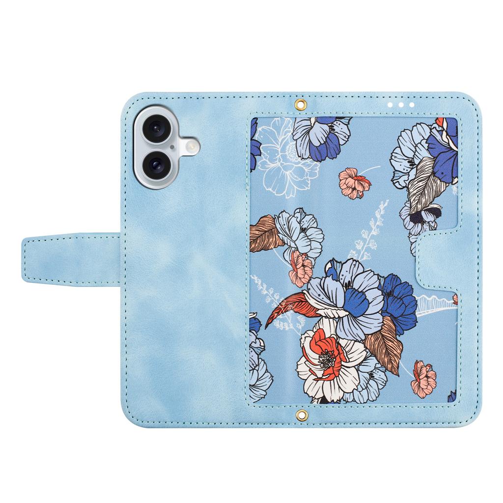 For iPhone 16 Case Flower Pattern PU Leather Phone Cover with Card Slots